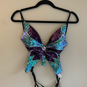 Backless Butterfly Sequin Top